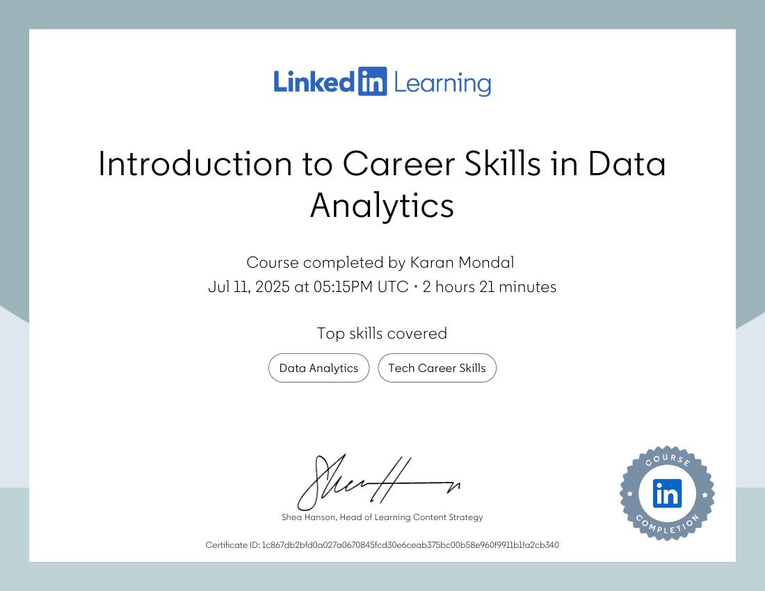 Introduction to Career Skills in Data Analytics certificate