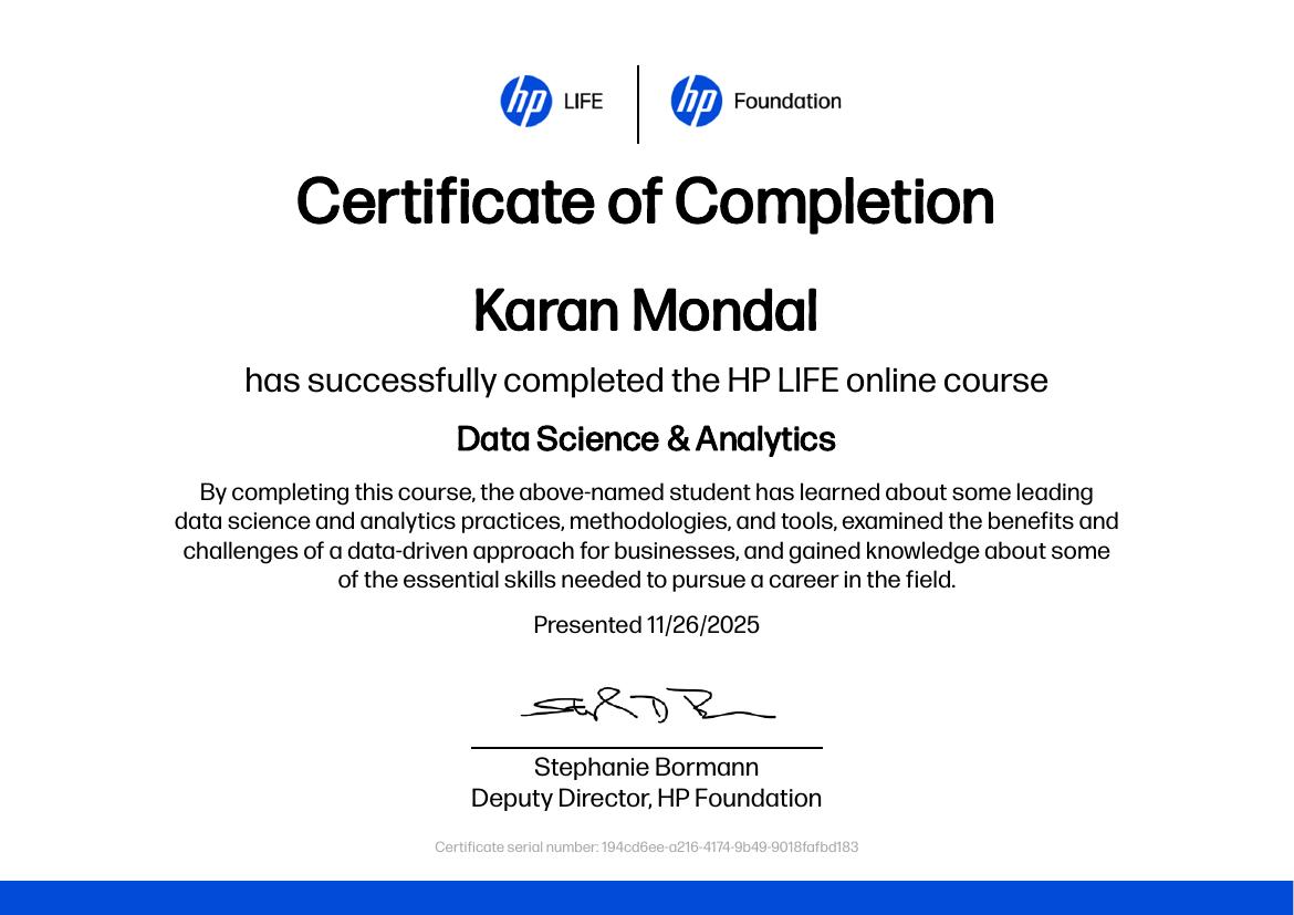 HP LIFE Data Science & Analytics certificate